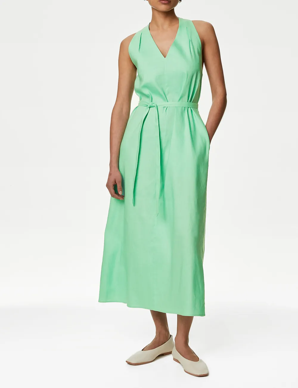 Linen Rich Halter Neck Maxi Dress