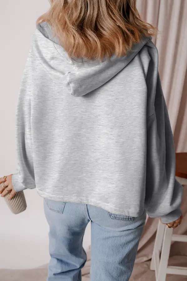 Modern Fleece Lined Half Zipper Kangaroo Pockets Loose Hoodie