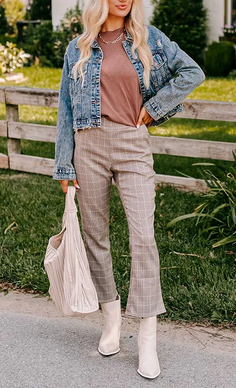 High Waist Relaxed Plaid Side Zip Pants