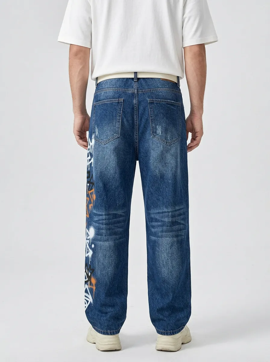 Unisex Modern Streetwear Graffiti Jeans