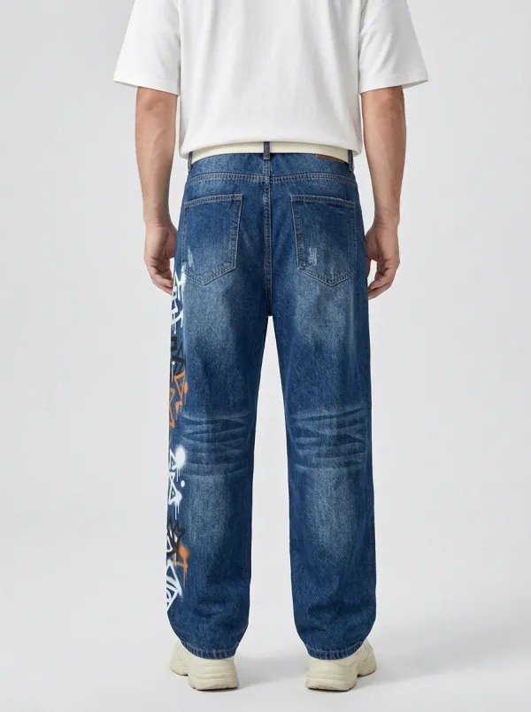 Unisex Modern Streetwear Graffiti Jeans