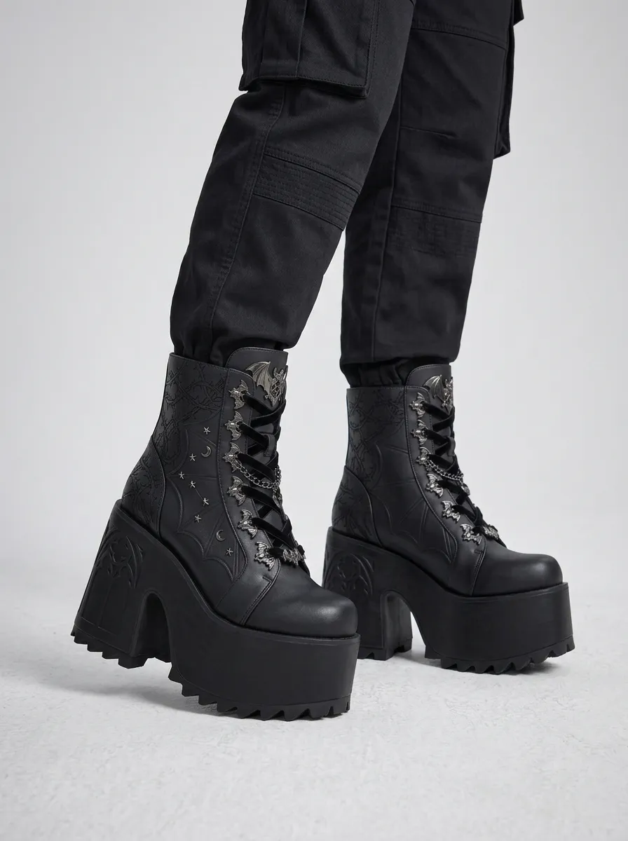 Dark Bat Moon Star Style Women's Gothic Platform Boots