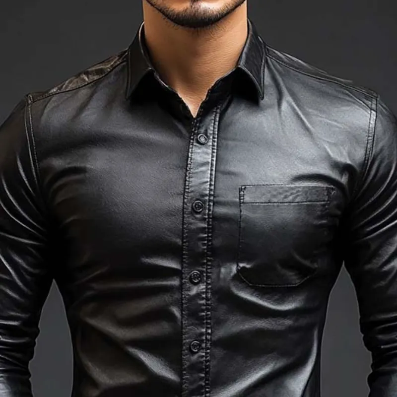 Textured Leather Overshirt Shirt