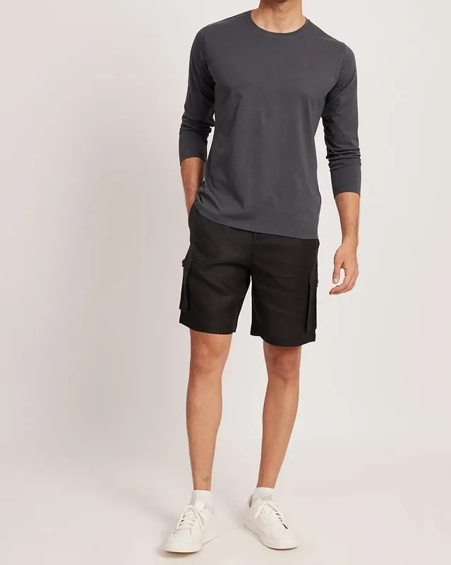 Black Linen Cargo Shorts
