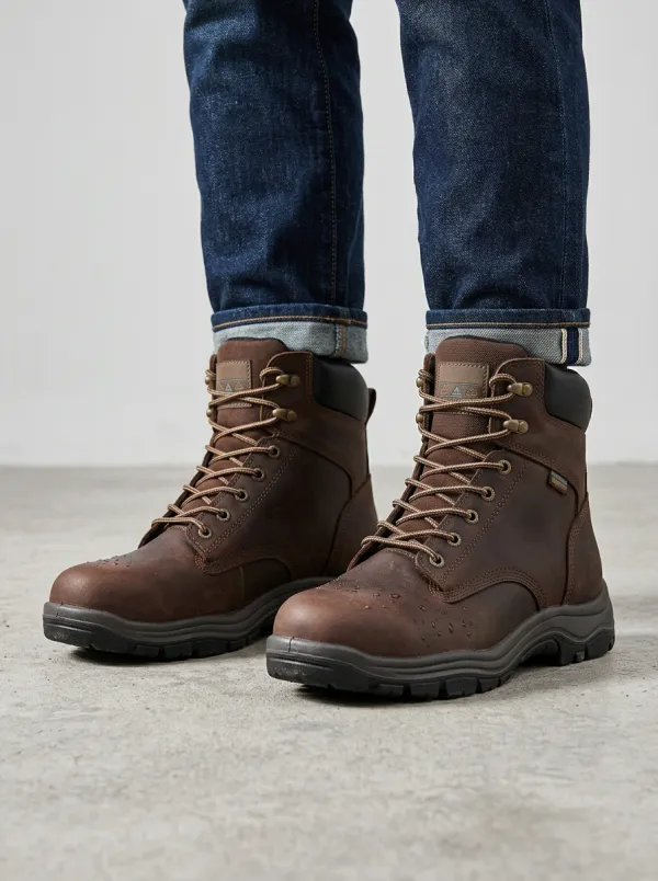 Unisex Waterproof Brown Leather Outdoor Printed Work Boots
