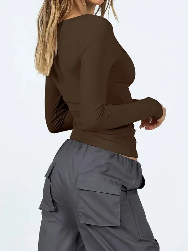 Slim Fit U-Neck Long Sleeve T-Shirt