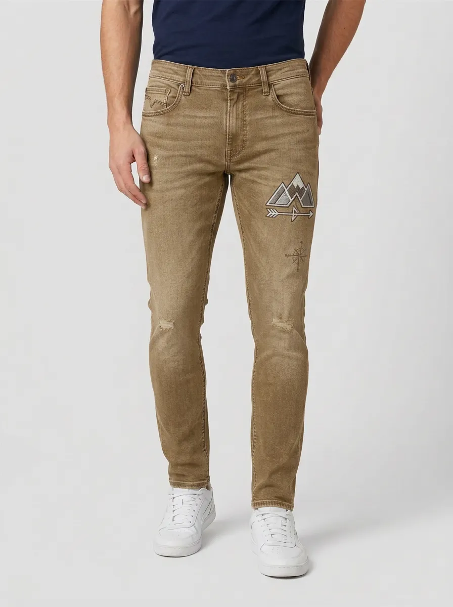 Men's Mountain Adventure Compass Printed Slim-Fit Jeans