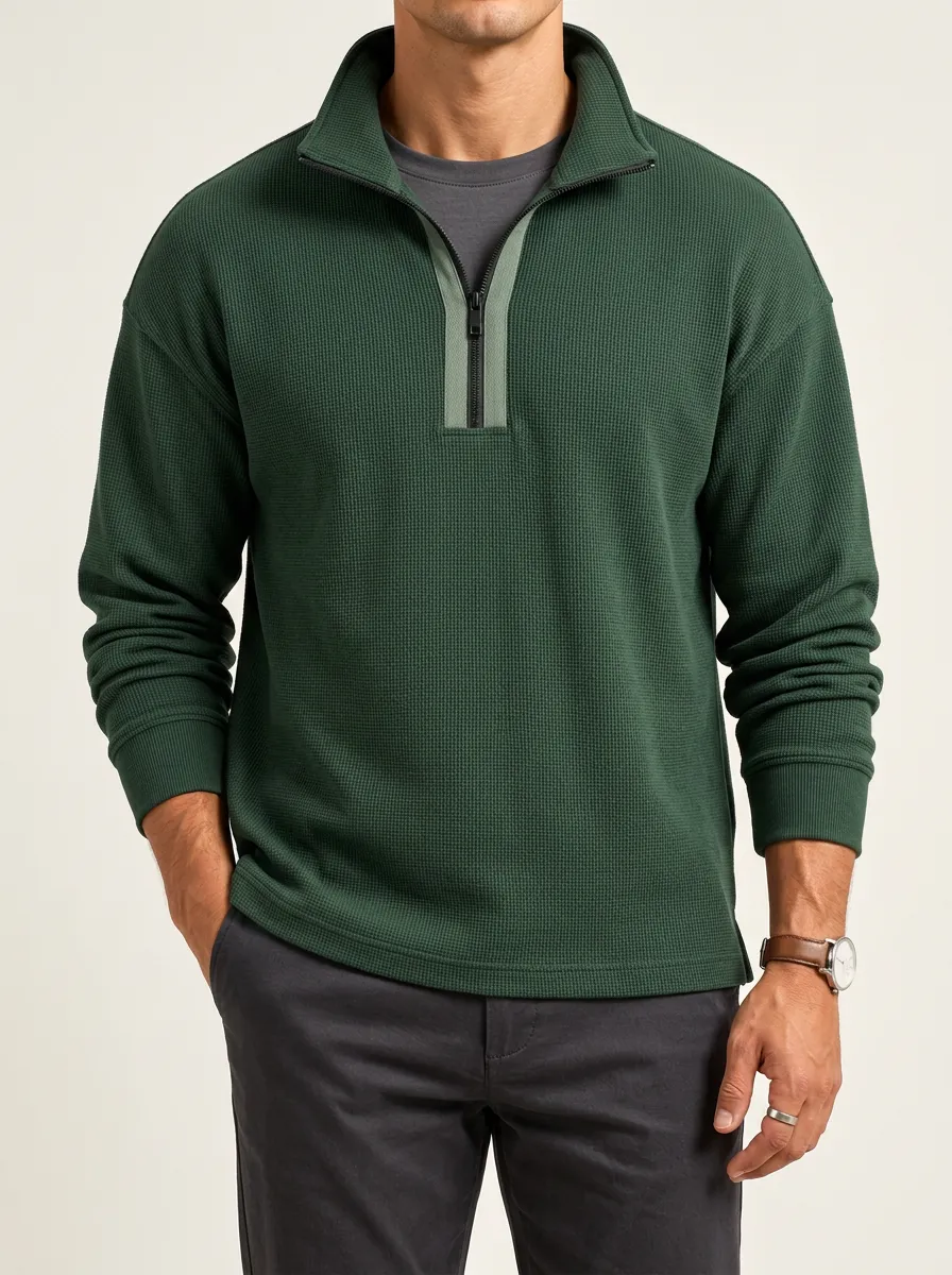 Layering Ready Waffle Knit Quarter-Zip Pullover
