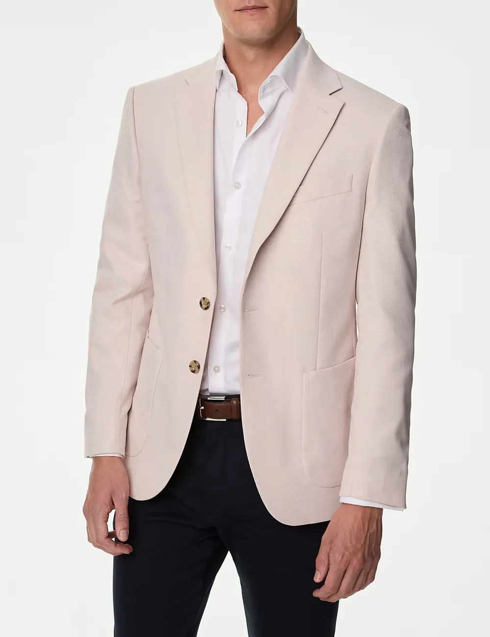 Men's Light Pink Textured Single Breasted Blazer