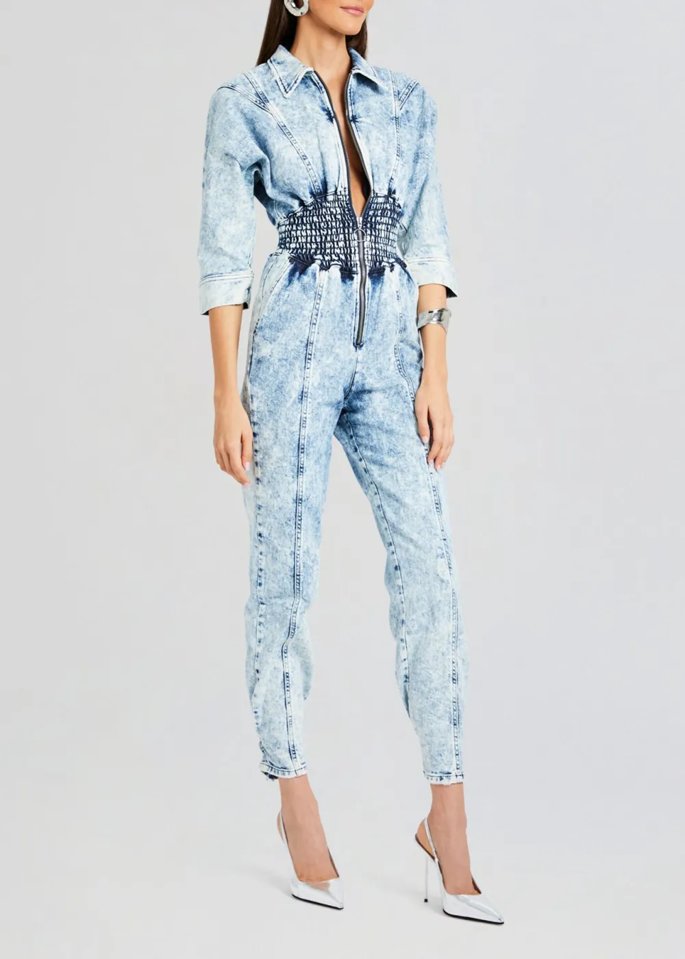 V Neck Blue Jumpsuit