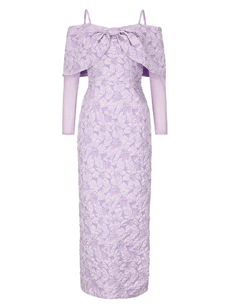 Bow Jacquard Mesh Formal Gown