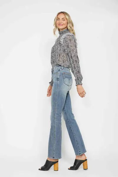 Casual Flare Leg Embroidered Denim Jeans