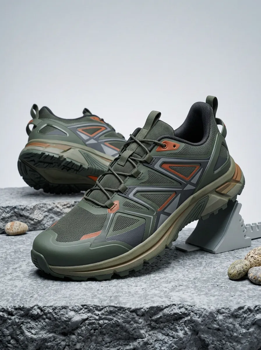 Men's Outdoor Hiking Olive Green Printed Sneakers