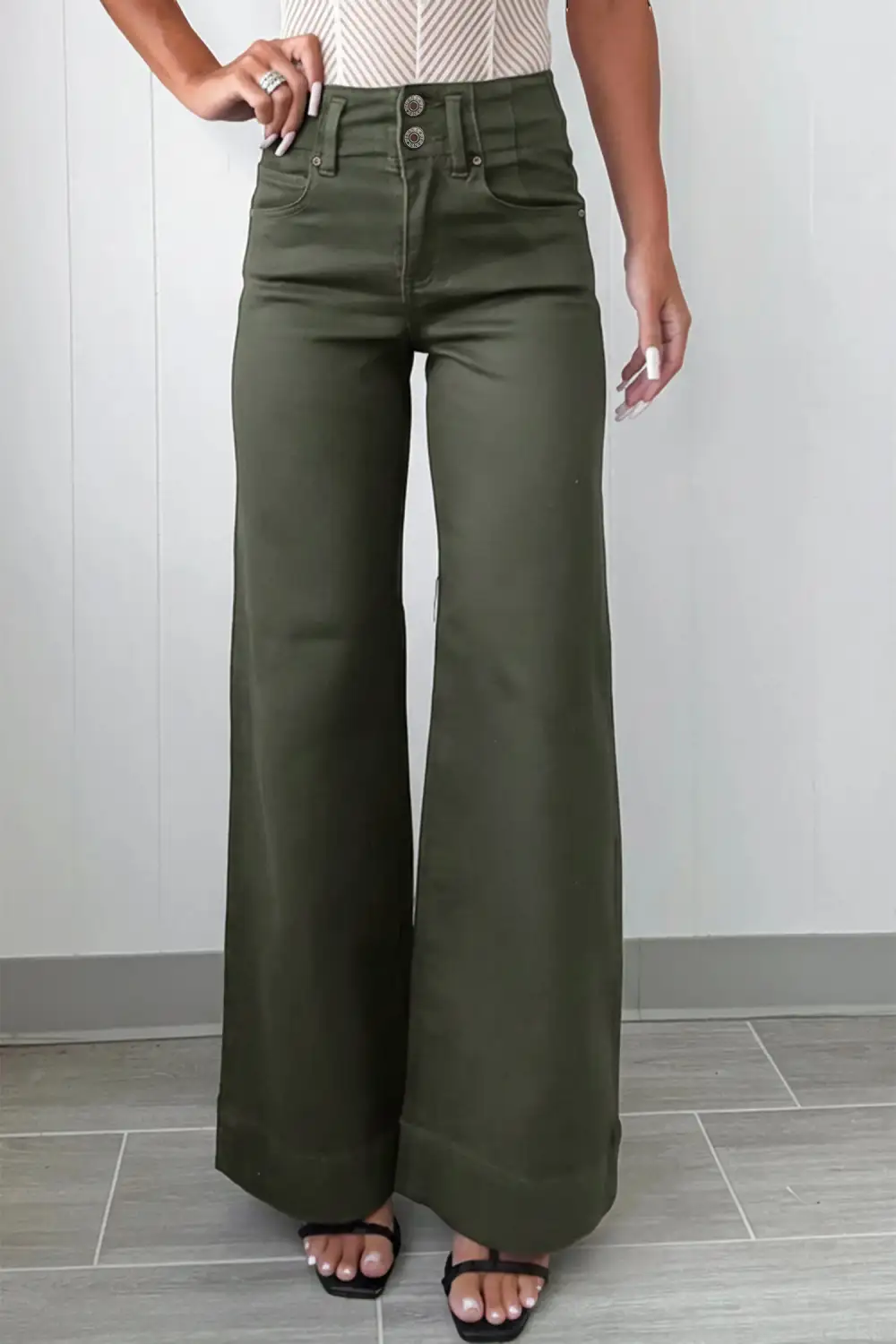 Women's Two Button High Waist Wide Leg Jeans