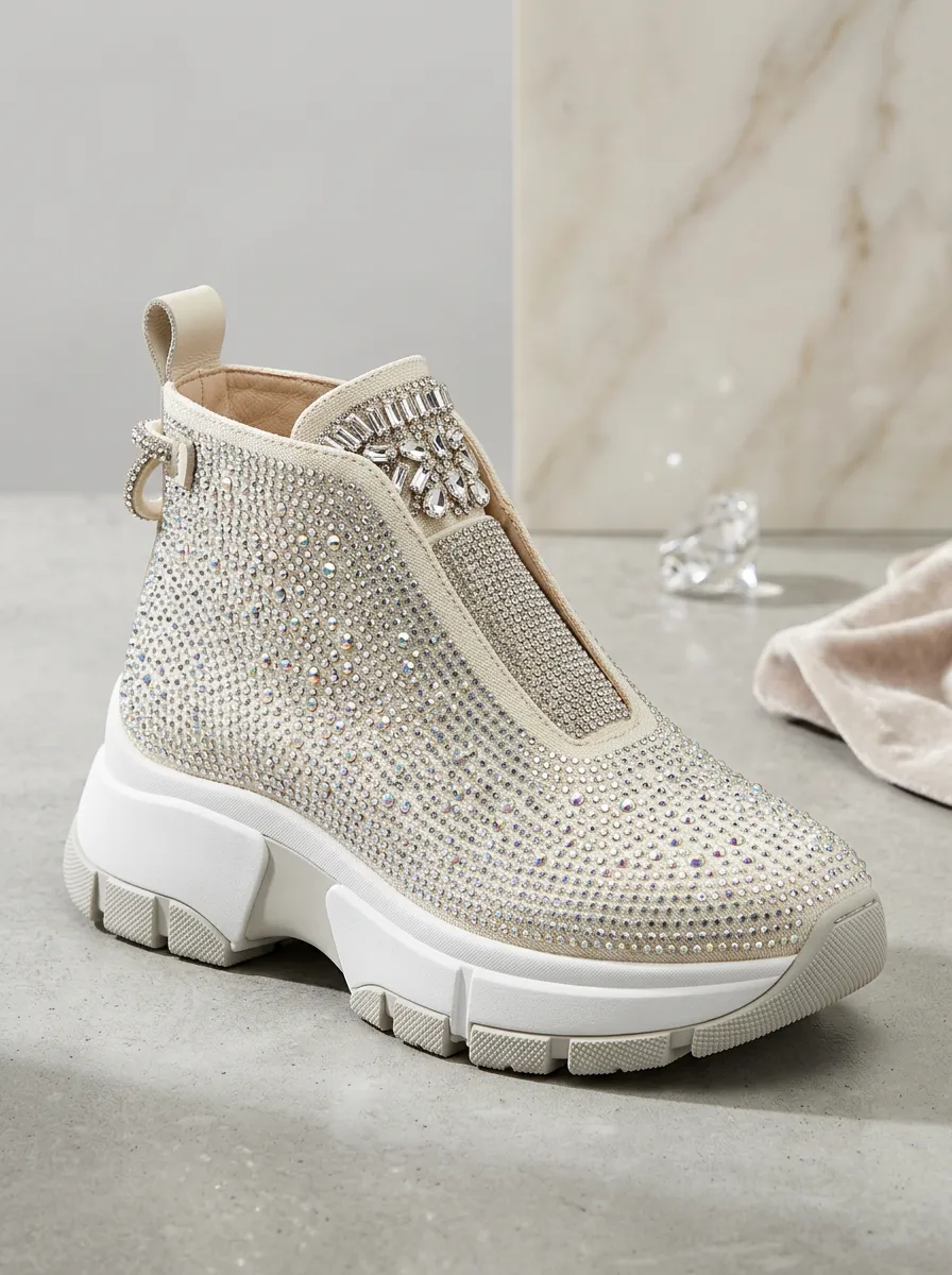 Slip-On High-Top Women's Rhinestone Platform Shoes