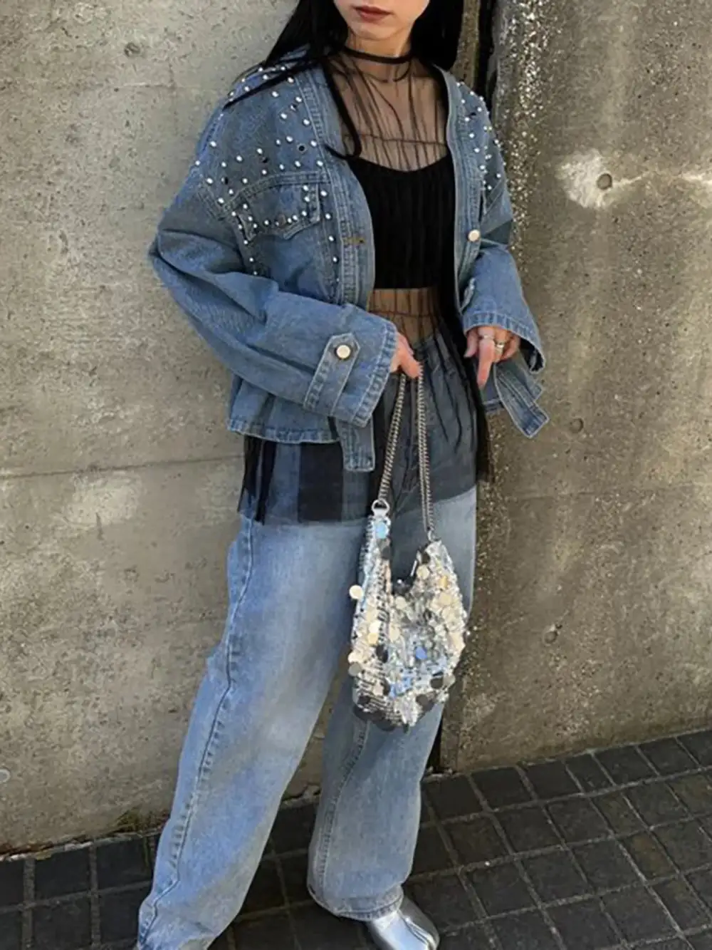 Studded Button Up Denim Jacket