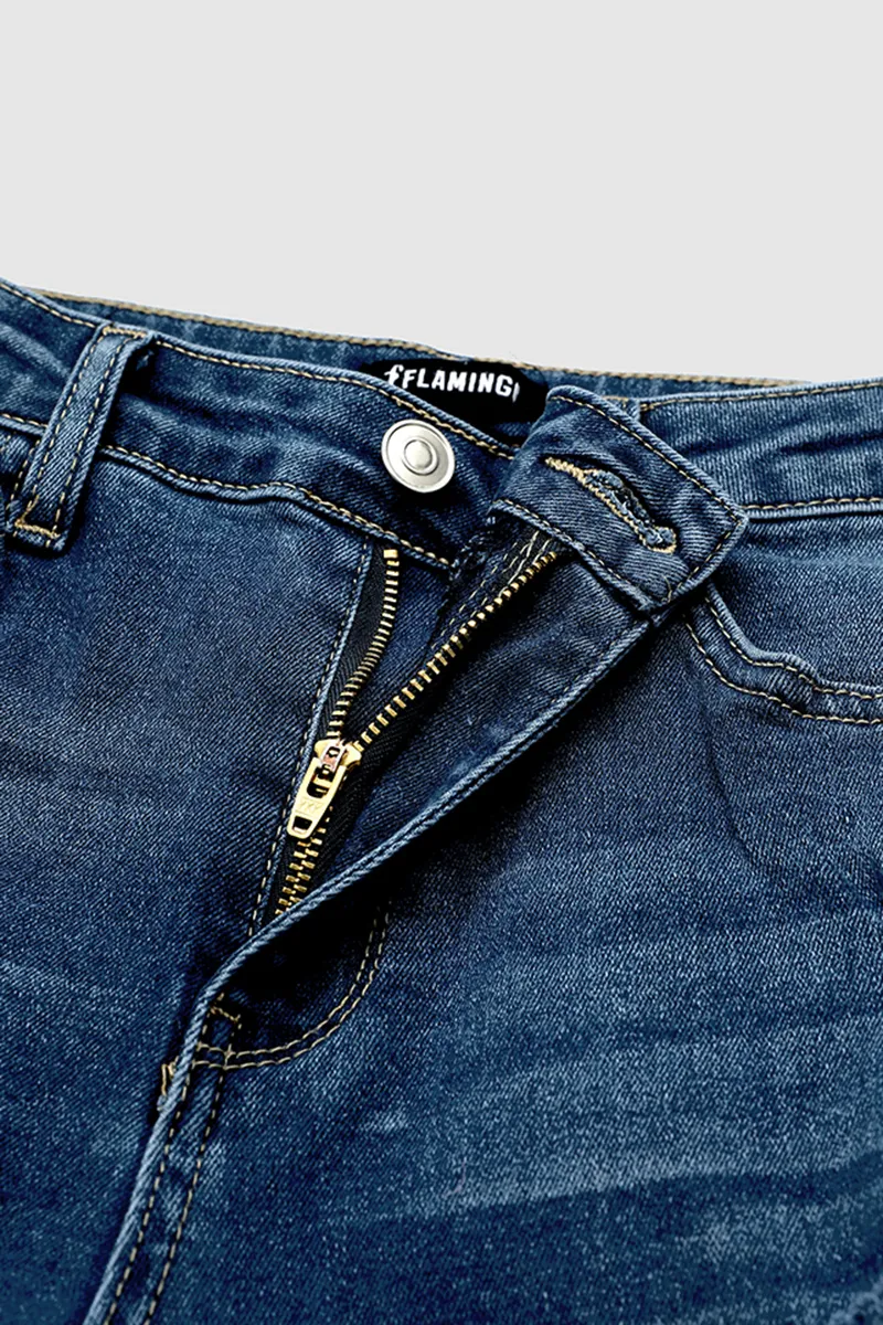 Ladder Ripped Rolled Hem Mid Waist Skinny Jeans