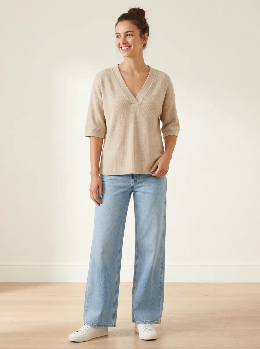 Easy-Wear Ribbed Women's V-Neck Shirt