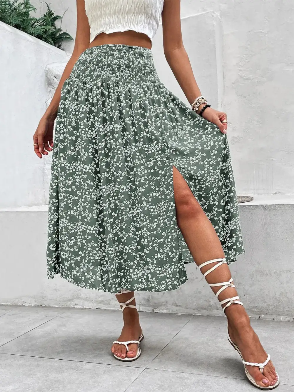 Relaxed Smocked Printed Skirt