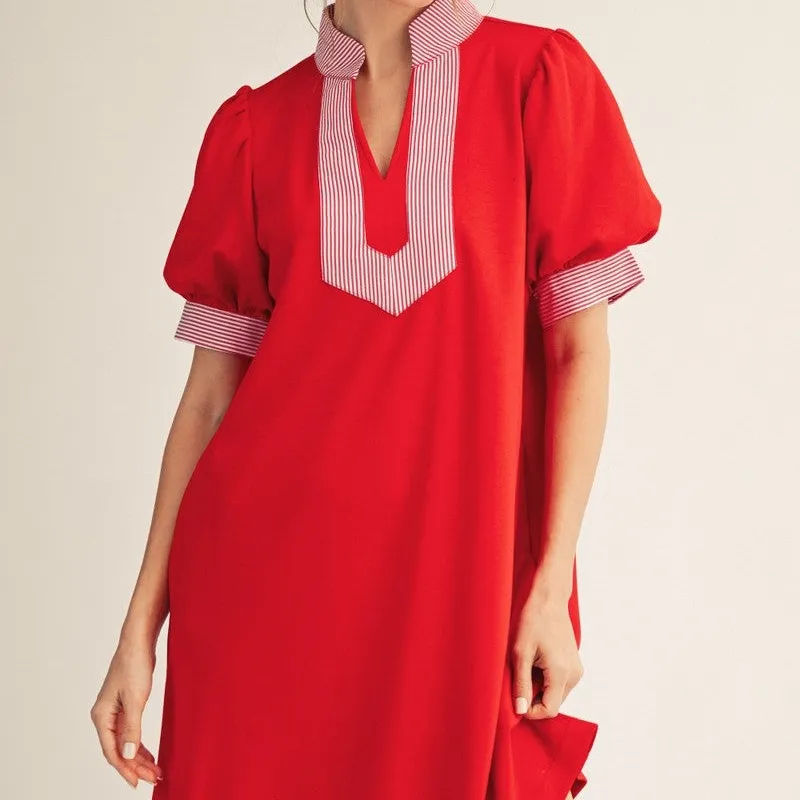 Striped Puff Sleeve Knit Shift Dress