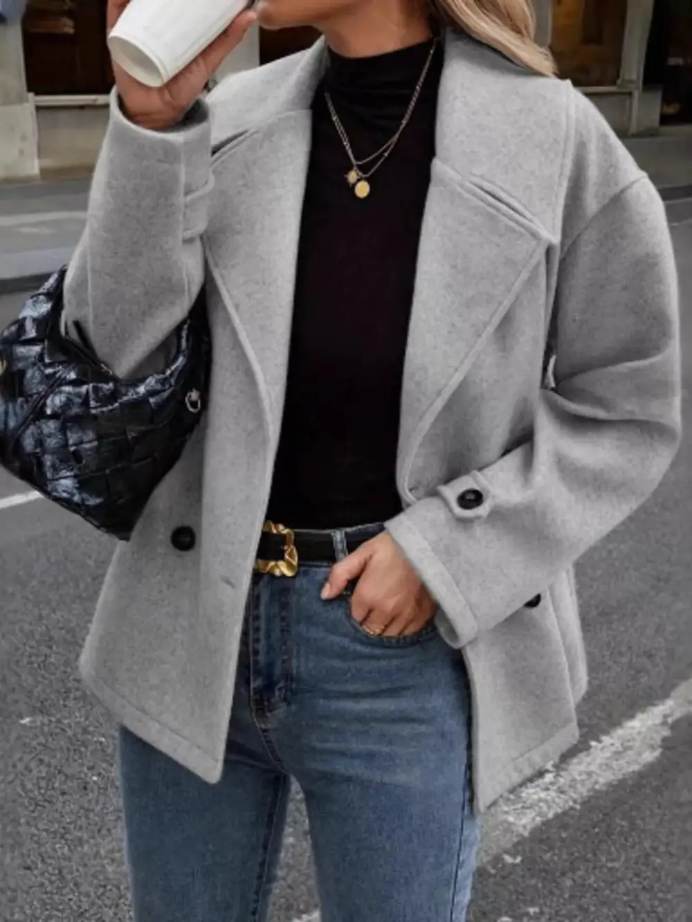 Double-breasted Wool Blend Casual Jacket
