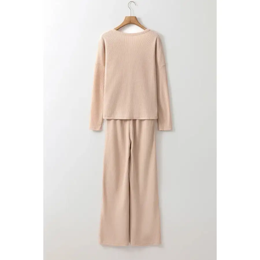 Round Neck Long Sleeve Top and Drawstring Pants Lounge Set