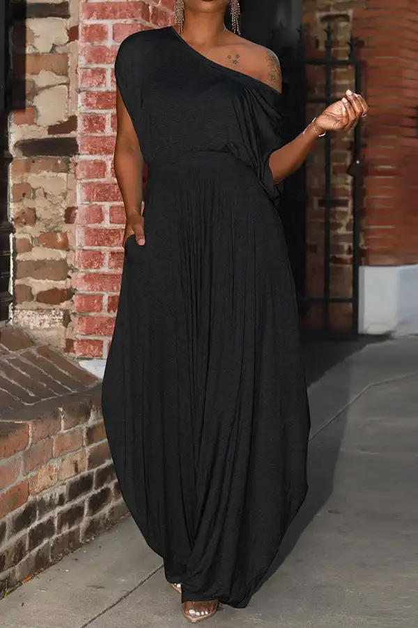 Solid Color Harem Asymmetric Neck Pant Set