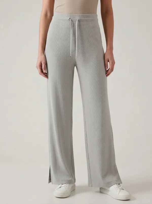 Women's Wide-Leg Ribbed Drawstring Sport Pants