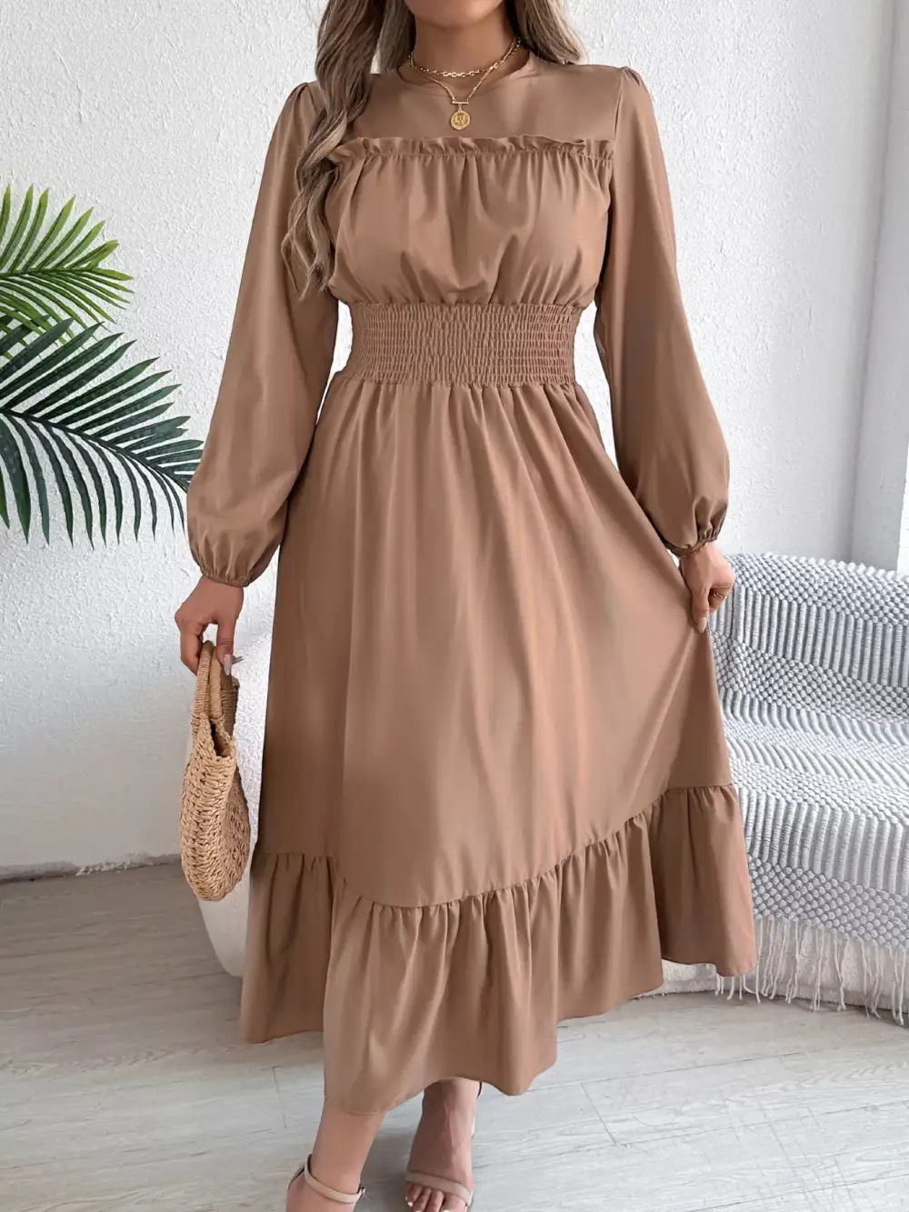 Round Neck Tiered Dress Casual