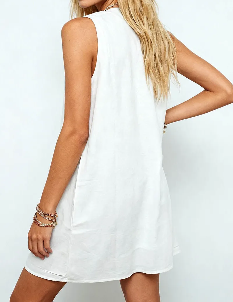 Boho Pattern Round Neck Tank Mini Dress