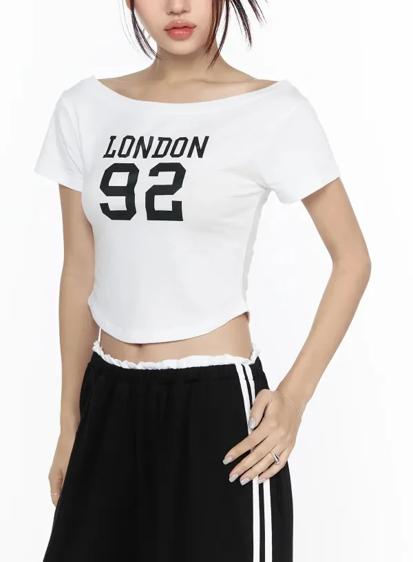 Graphic Off-Shoulder Crop Top