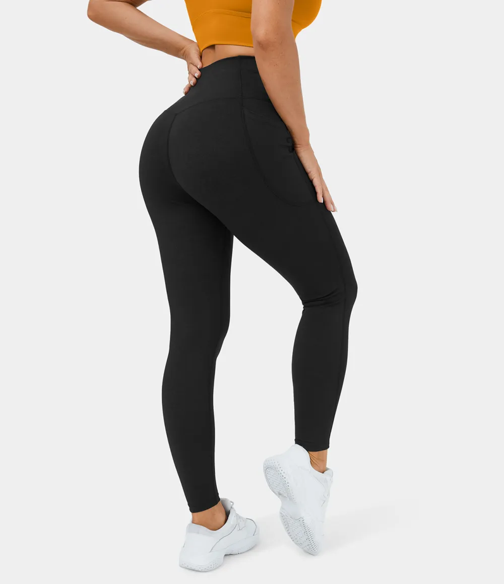 Crossover Side Pocket Stretchy Denim Print Yoga Leggings