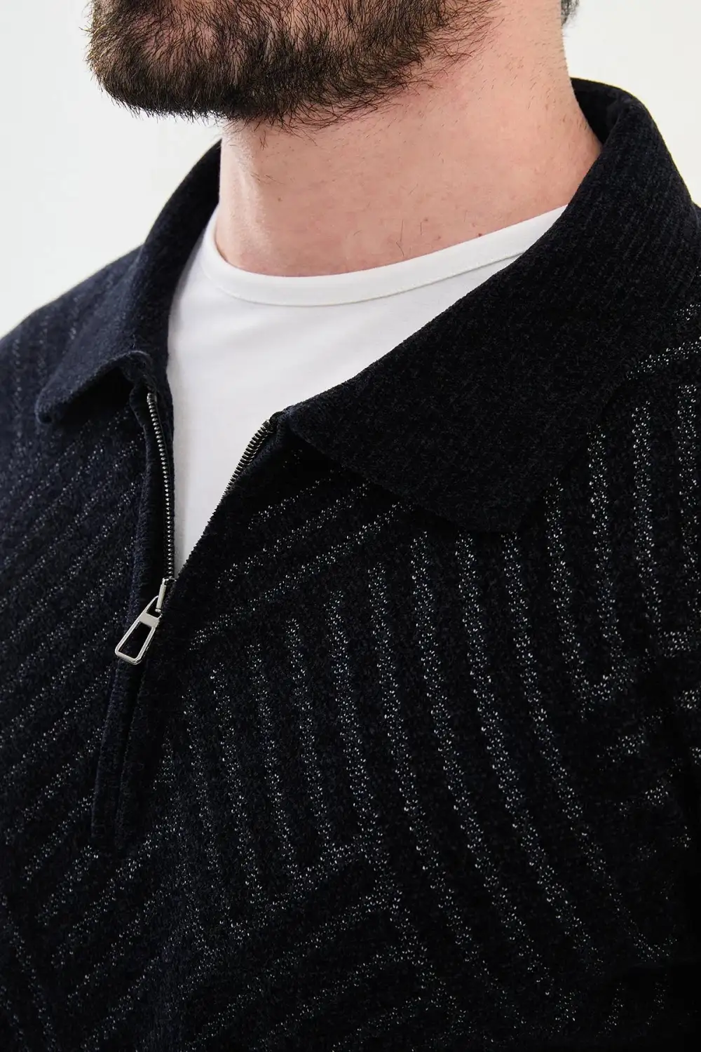Refined Long Sleeve Slim Fit Zip Detail Knit Sweater