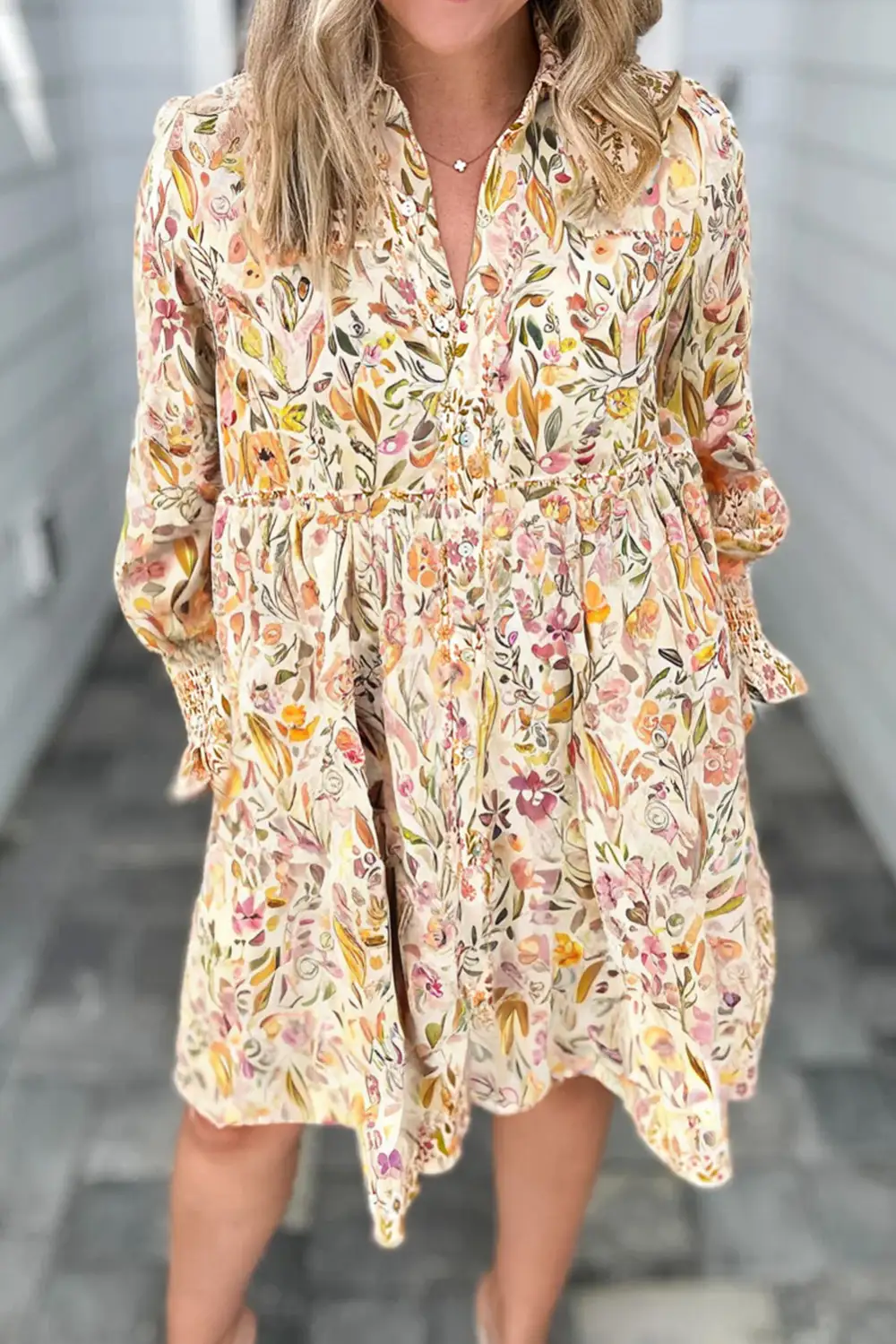 Floral Smocked Long Sleeve Mini Dress