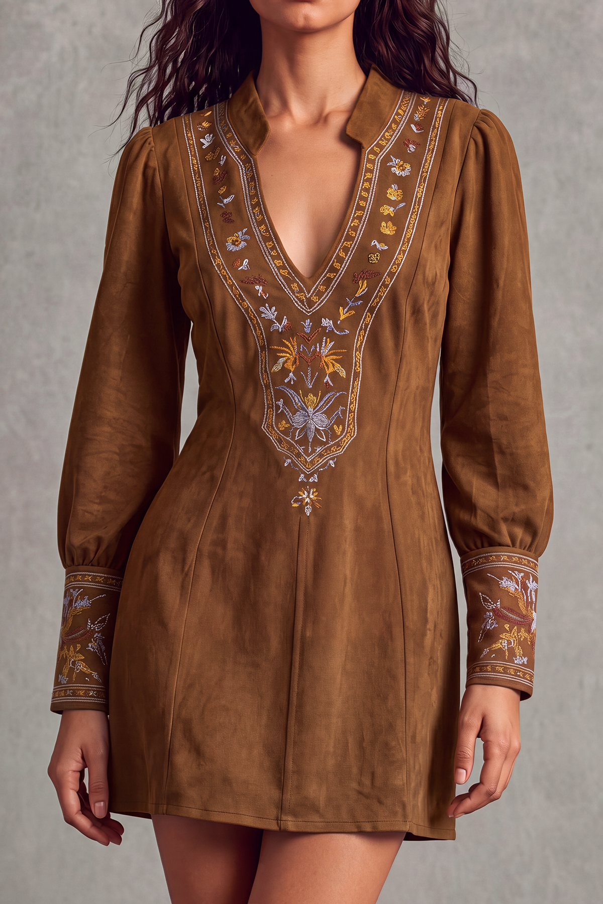 Refined Plunge Neck Floral Mini Dress