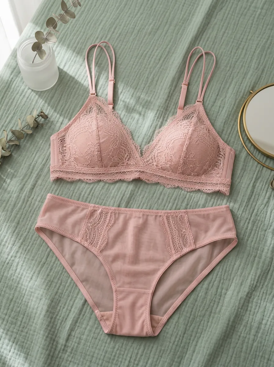 Women's Floral Lace And Dusty Lingerie Set