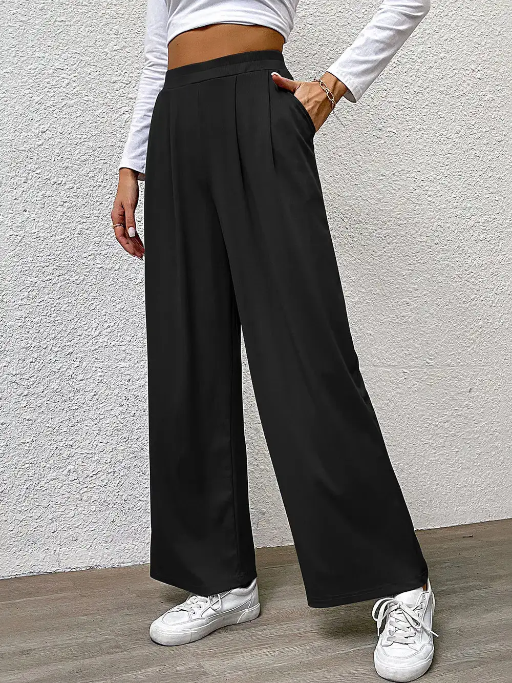 High Waist Straight Leg Pocketed Versatile Pants