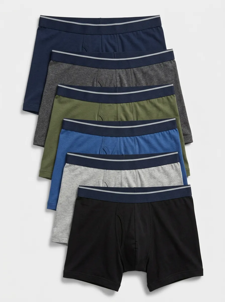 Men's Multi-Color Solid Basic Cotton Blend Boxer Briefs 6-Pack