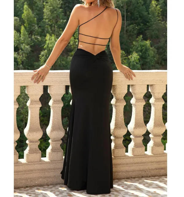 One Shoulder Backless Maxi Dress
