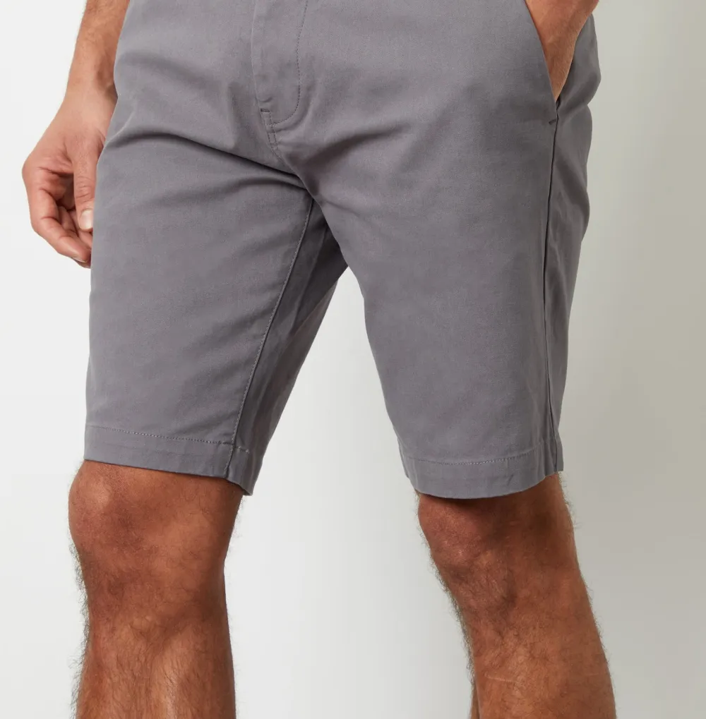 Slate Gray Belted Twill Shorts