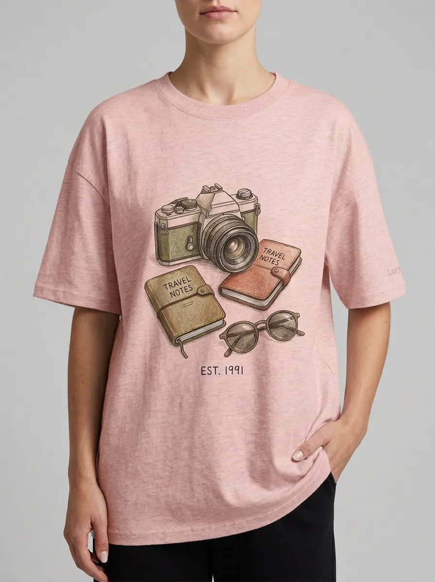 Women's Unisex Travel Camera Notebooks Graphic T-Shirt