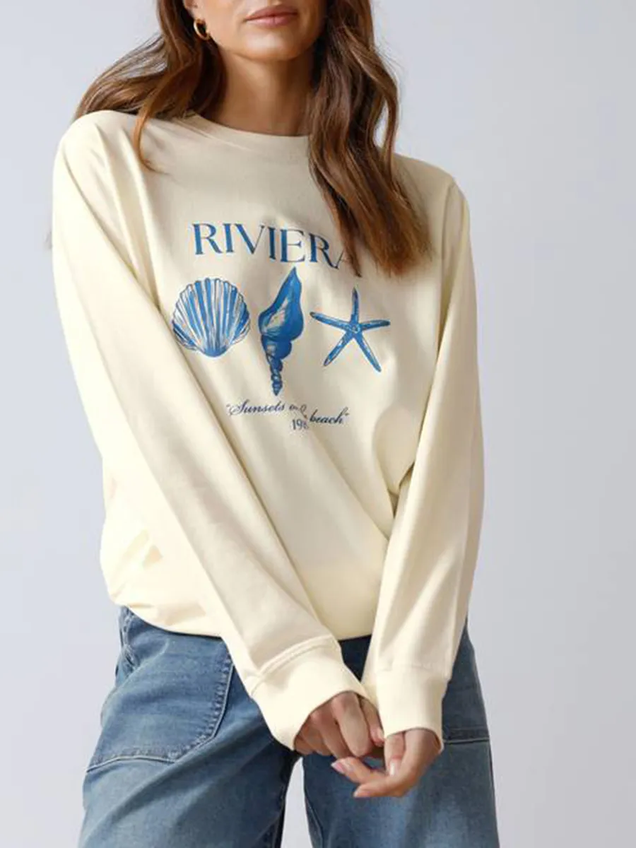 Shell & Starfish Print Crew Neck Sweatshirt