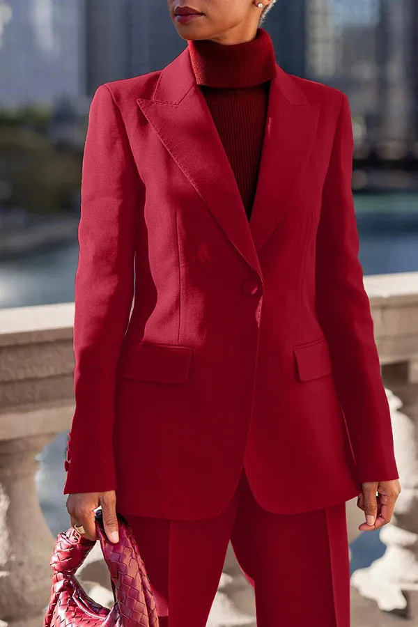 Wine Red Peak Lapel Long Sleeve Pant Set
