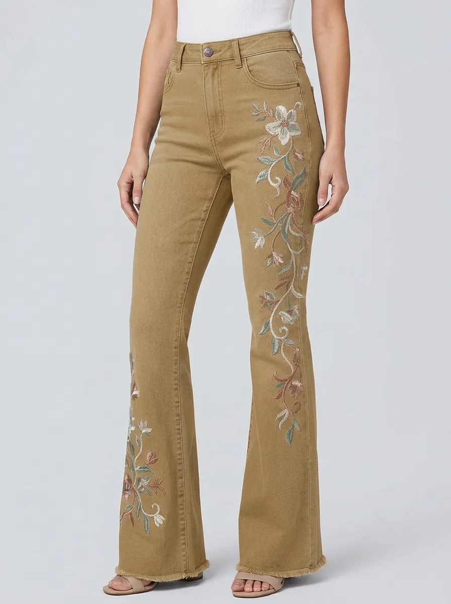 Women's Heritage Medium Wash Floral Embroidery High-Rise Flare Jeans