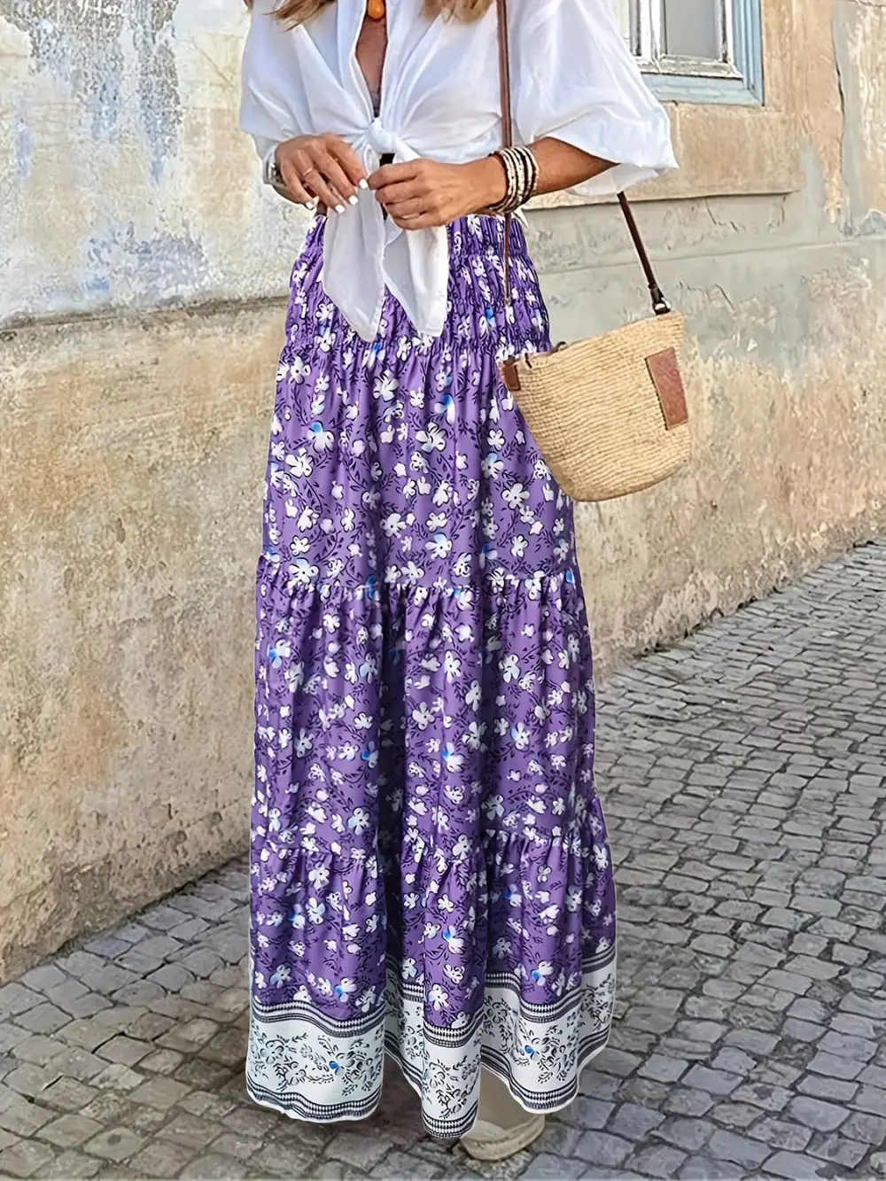 Full Size Tiered Printed Skort