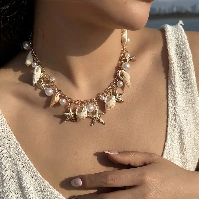Pearl Seashell Starfish Pendant Necklace