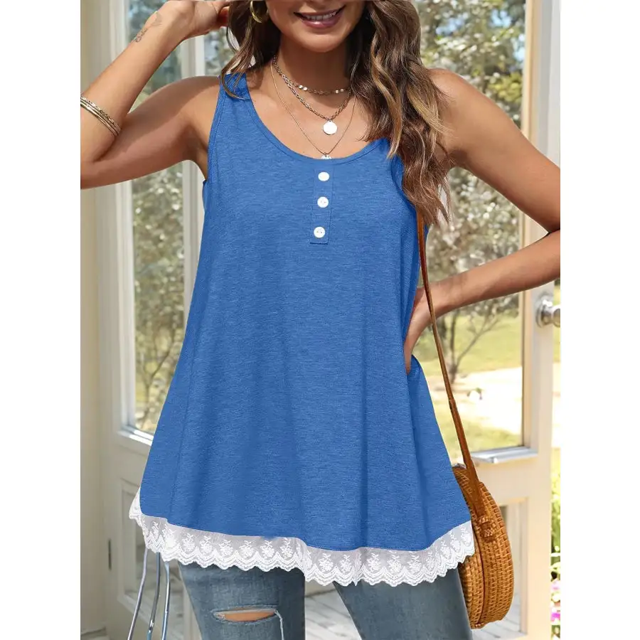 Lace Trim Wide Strap Tank Top