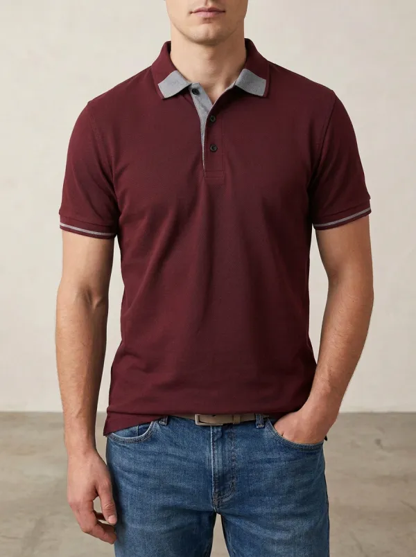 Men's Casual Navy Contrast Collar Printed Polo Shirt