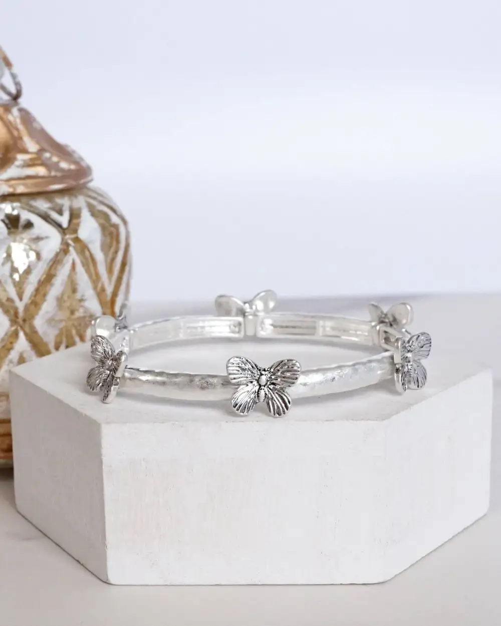 Butterfly Hammered Textured Bangle Bracelet