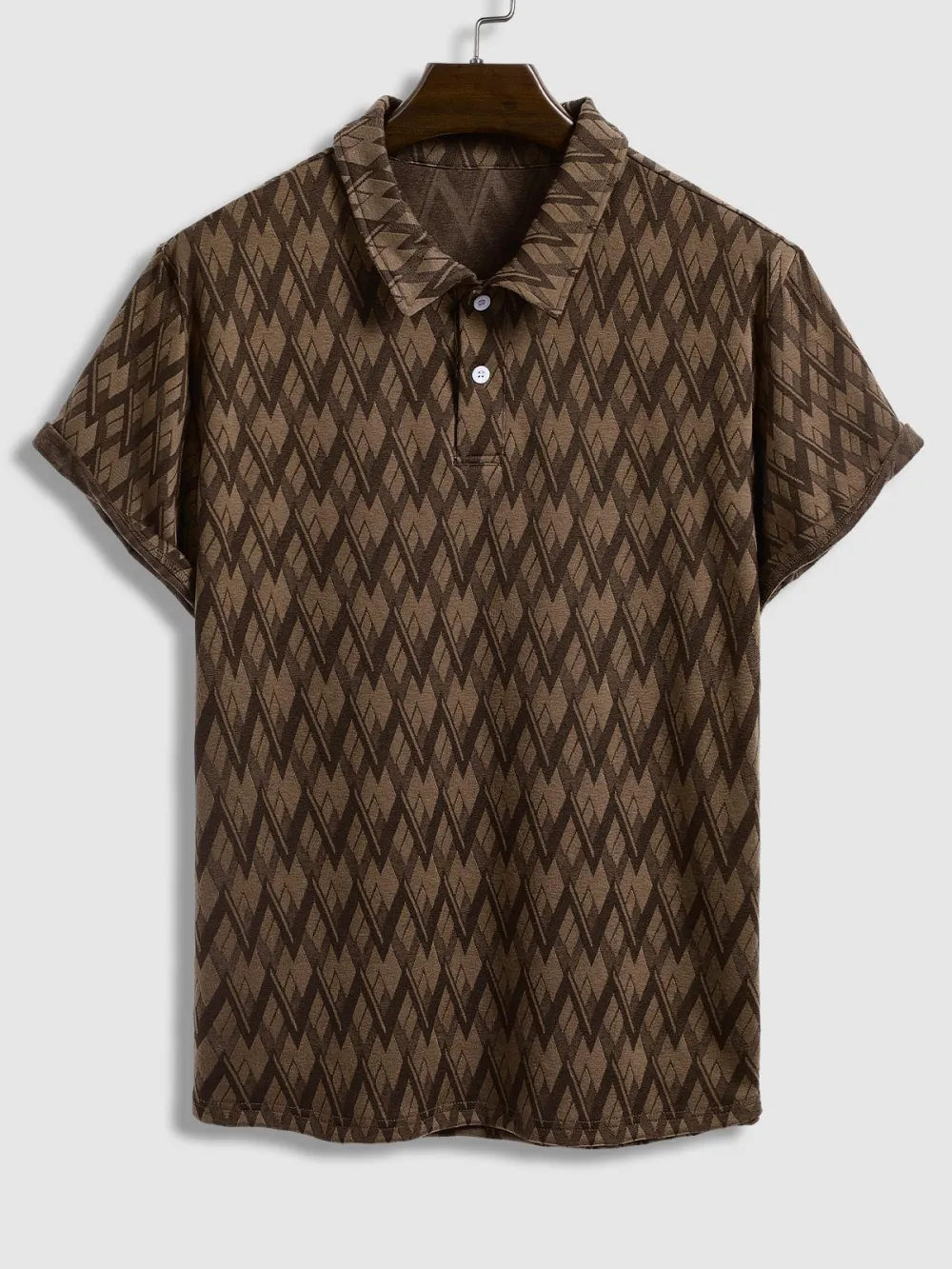 Men's geometric retro half button lapel short sleeve polo